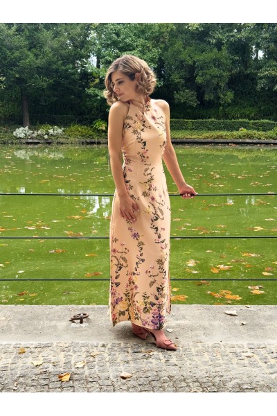 Vestido Elora Floral Comprido Rosa-Pêssego | Leamor