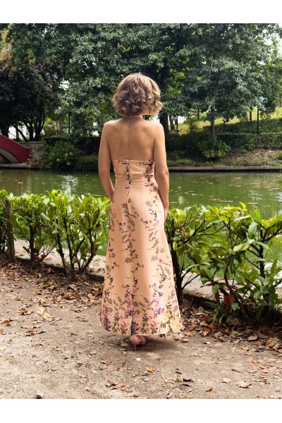 Vestido Elora Floral Comprido Rosa-Pêssego | Leamor