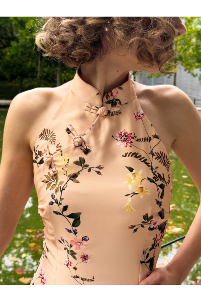 Vestido Elora Floral Comprido Rosa-Pêssego | Leamor