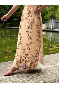 Vestido Elora Floral Comprido Rosa-Pêssego | Leamor