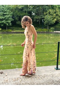 Vestido Elora Floral Comprido Rosa-Pêssego | Leamor