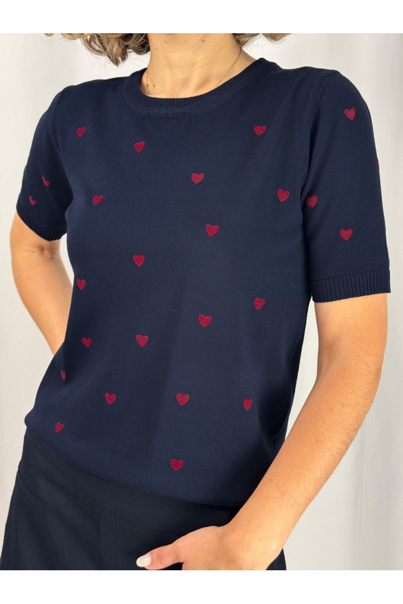 Camisola Dália Azul-Marinho com Corações | Leamor
