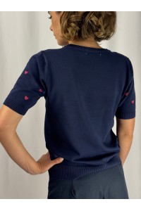 Camisola Dália Azul-Marinho com Corações | Leamor