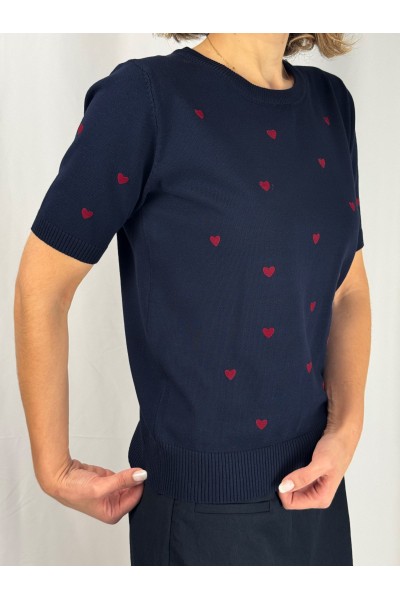 Camisola Dália Azul-Marinho com Corações | Leamor