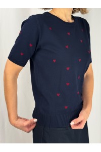 Camisola Dália Azul-Marinho com Corações | Leamor
