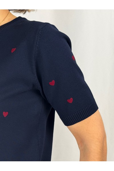 Camisola Dália Azul-Marinho com Corações | Leamor