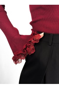 Camisola Zafira Bordô com Renda e Ombros Descobertos | Leamor