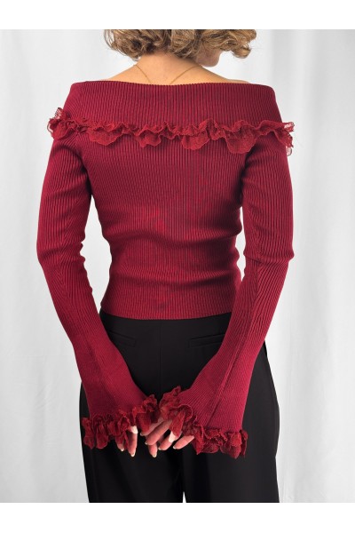 Camisola Zafira Bordô com Renda e Ombros Descobertos | Leamor