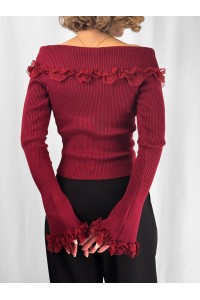 Camisola Zafira Bordô com Renda e Ombros Descobertos | Leamor