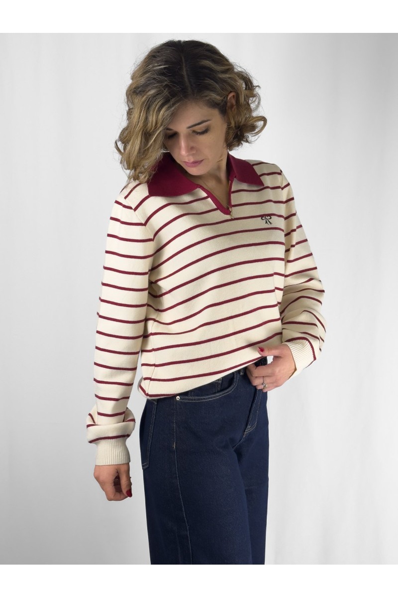 Camisola Amélie às Riscas Bege e Azul-Marinho ou bordo | Leamor