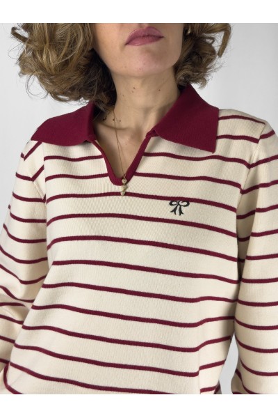 Camisola Amélie às Riscas Bege e Azul-Marinho ou bordo | Leamor