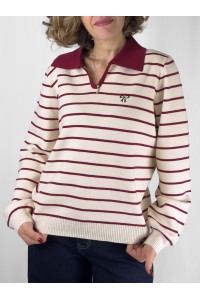 Camisola Amélie às Riscas Bege e Azul-Marinho ou bordo | Leamor