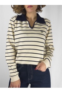 Camisola Amélie às Riscas Bege e Azul-Marinho ou bordo | Leamor