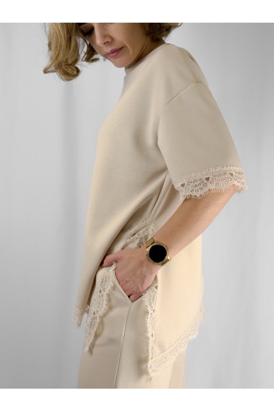 Conjunto Elara Bege com Renda | Leamor
