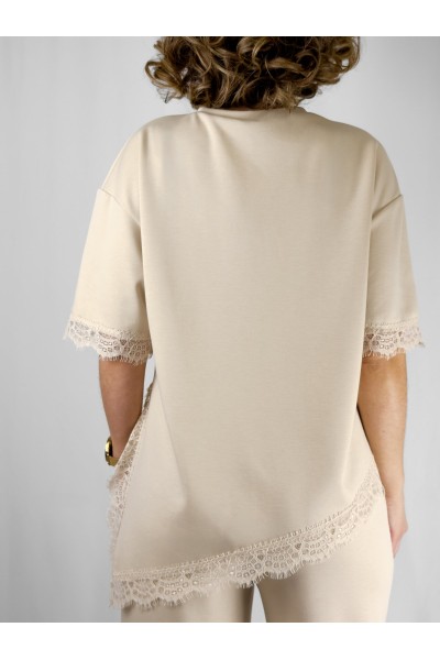 Conjunto Elara Bege com Renda | Leamor