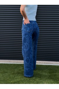 Jeans Amélia Wide Leg Floral Azul | Leamor