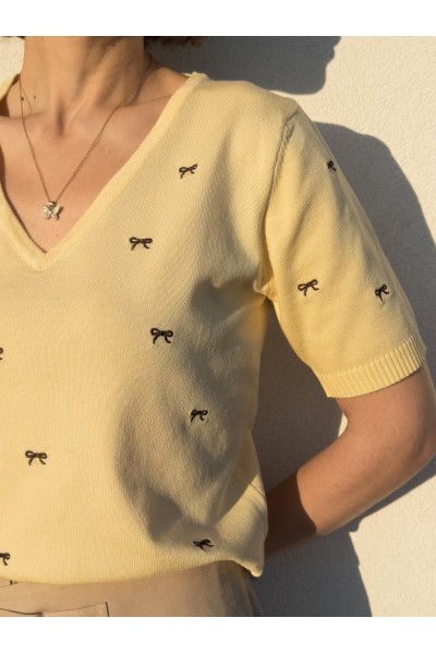 Camisola Mia Amarela de Malha com Laços | Leamor