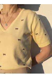 Camisola Mia Amarela de Malha com Laços | Leamor