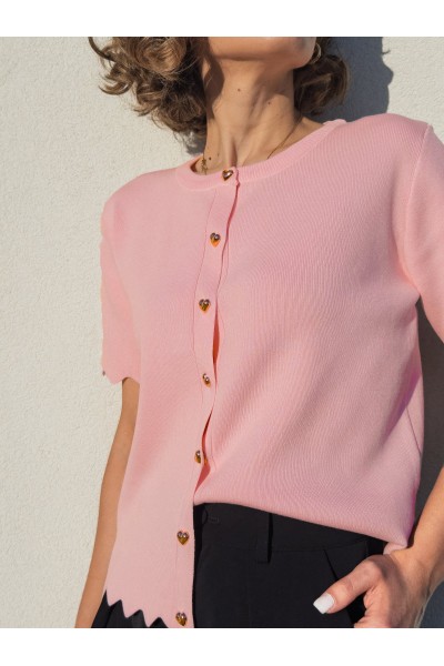 Camisola Amélia Malha Rosa com Botões Coração | Leamor
