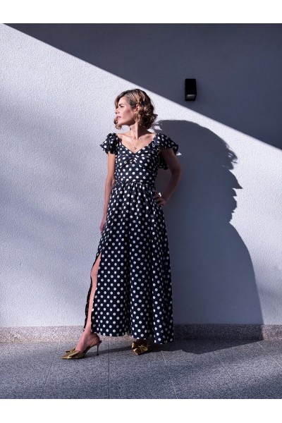 Vestido Valentina às Bolinhas Azul-Marinho | Leamor
