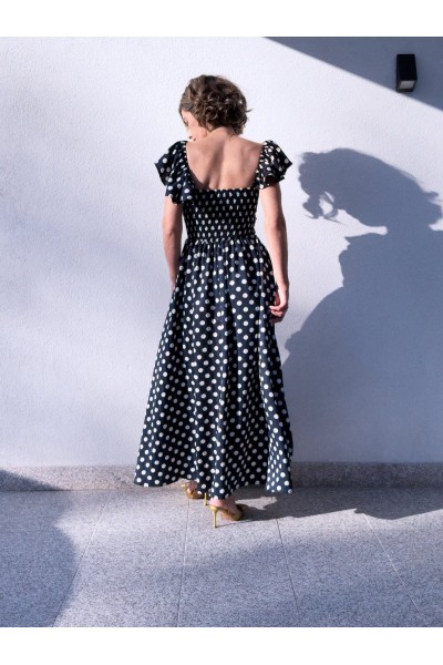 Vestido Valentina às Bolinhas Azul-Marinho | Leamor