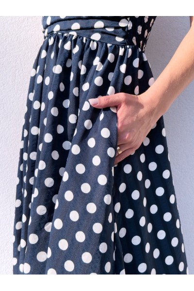 Vestido Valentina às Bolinhas Azul-Marinho | Leamor