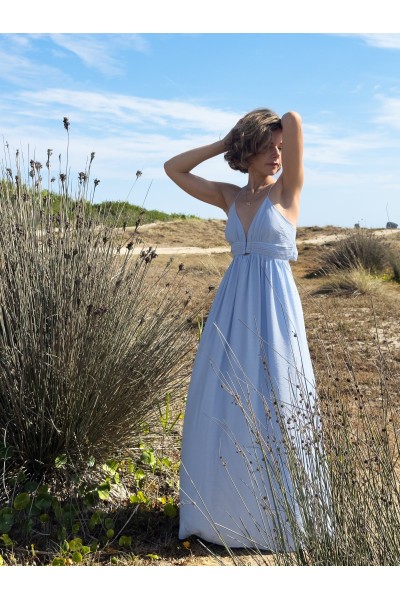 Vestido Íris Comprido Azul-Claro com Costas Abertas | Leamor