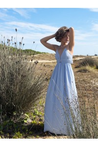 Vestido Íris Comprido Azul-Claro com Costas Abertas | Leamor