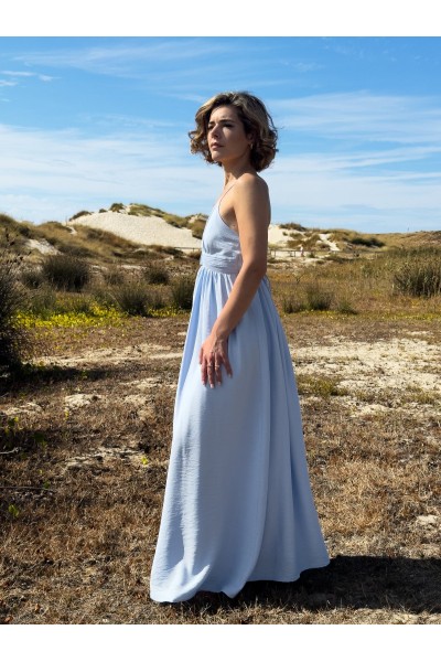 Vestido Íris Comprido Azul-Claro com Costas Abertas | Leamor