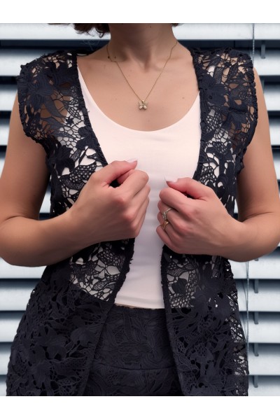 Conjunto Mirelle em Renda Floral Azul-Marinho | Leamor