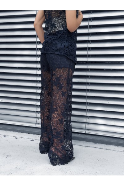 Conjunto Mirelle em Renda Floral Azul-Marinho | Leamor